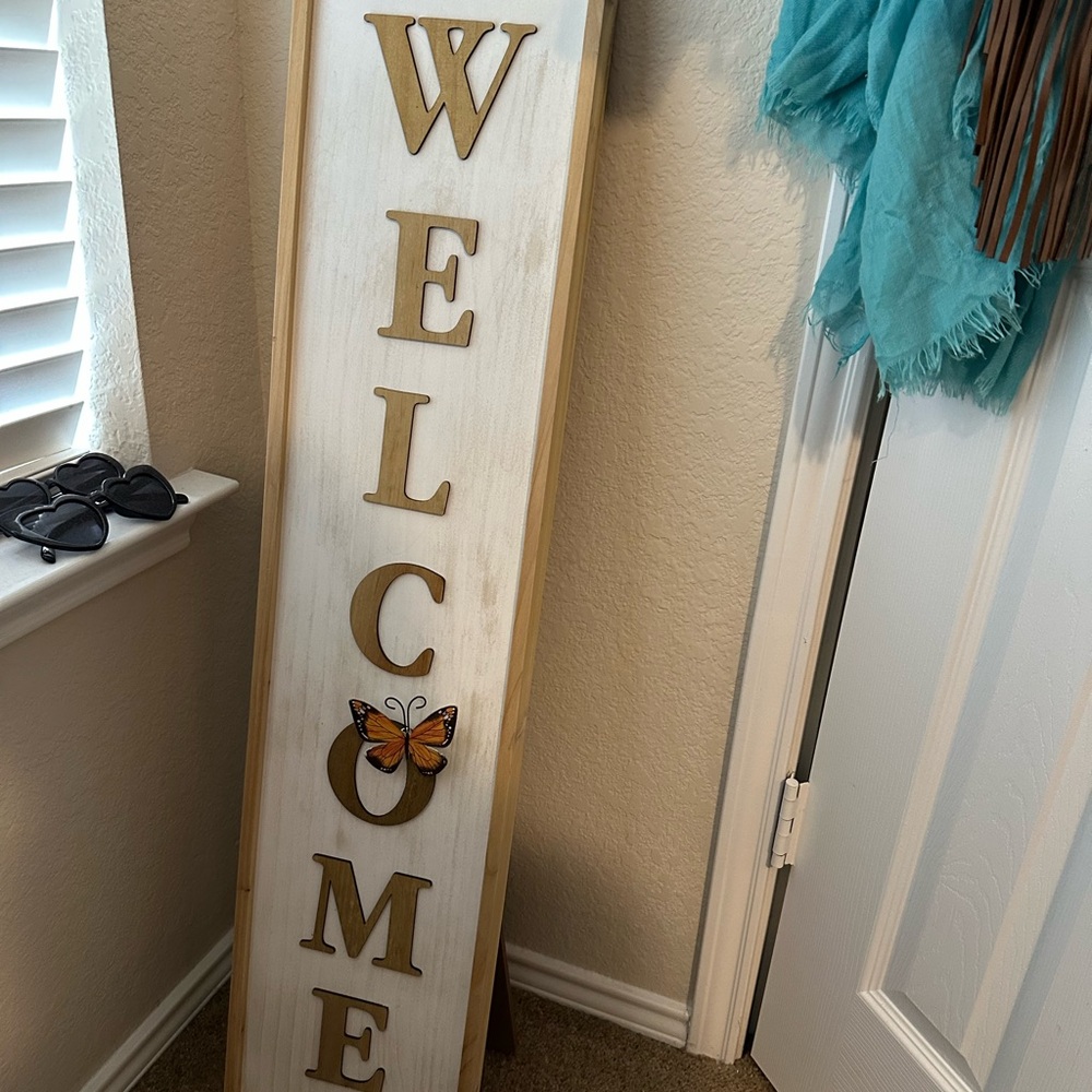 Outdoor Standing Welcome Sign with Butterfly Design